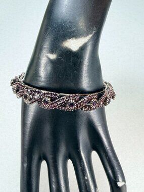 Vintage Burgundy Garnet Rhinestone Hinged Bracelet Statement Glam